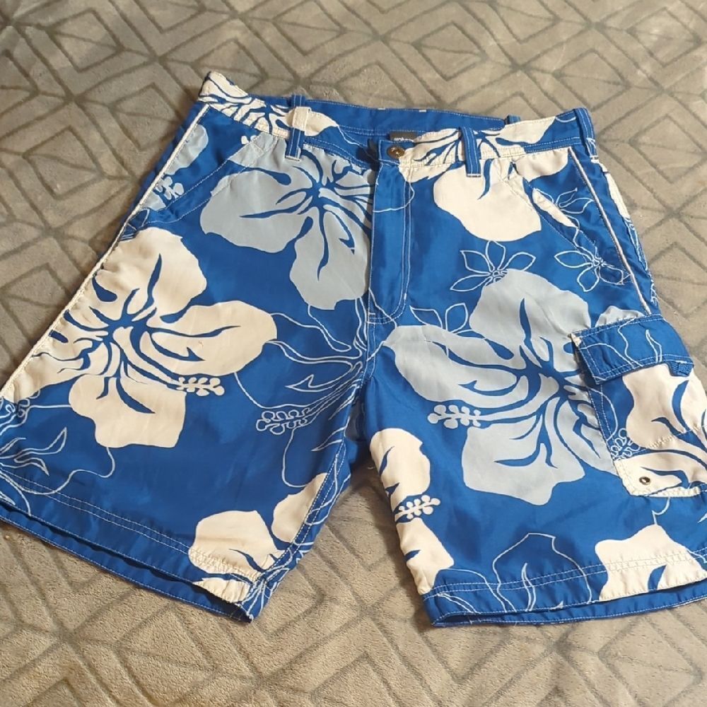 URBAN PIPELINE Men's (Size 32) Blue Reversible Swimming Trunks Shorts 9 Pockets!